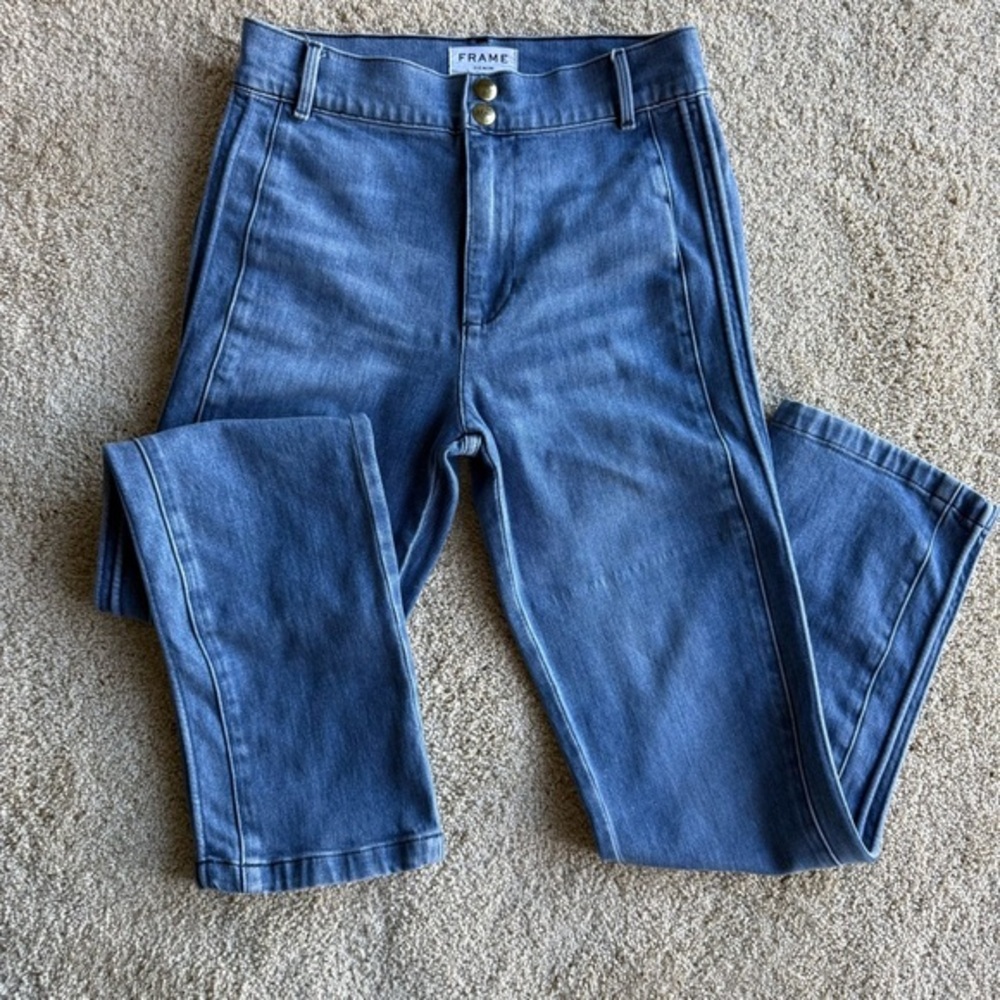 FRAME Leon Side Stripe Jeans Size 25 High Rise Stretch Denim